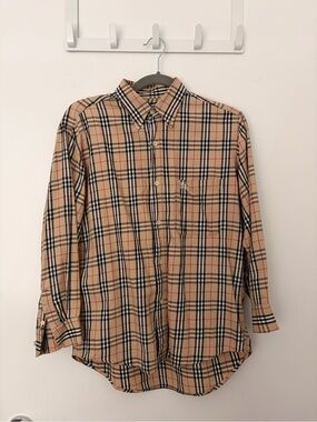 Burberry Beige Plaid Long-Sleeve Button-Down Shirt